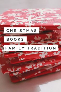 three books stacked on top of each other with the words christmas books family tradition written over them