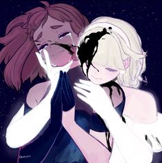 two anime characters are kissing in front of the night sky with stars above their heads