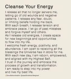 a poem written in black and white with the words cleanse your energy on it