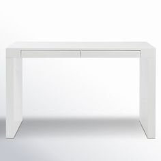 a white desk with two drawers on the top and one drawer at the bottom, in front of a plain background