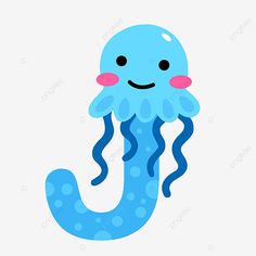 a blue octopus with pink cheeks and eyes, cartoon, animal png and psd