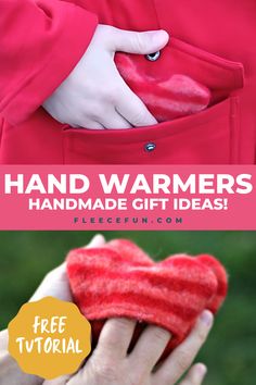 heart hand warmers, perfect for winter, stocking stuffer, and handmade gifts, made with step by step tutorial from fleece fun