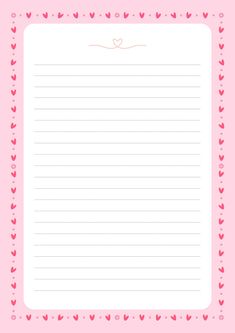 a pink lined paper with hearts on it