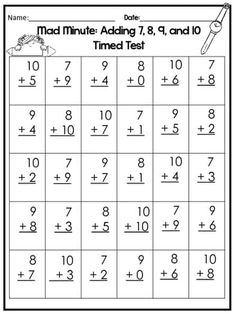 a worksheet for addition and subtraction with numbers to 10 on it