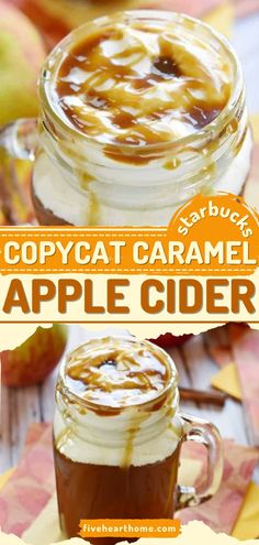 CARAMEL APPLE CIDER ~ STARBUCKS COPYCAT, fall drinks, cocktail recipes Carmel Apple Cider Recipe, Starbucks Apple Cider, Hot Fall Drinks, Cider Drink Recipes, Caramel Apple Cider Recipe, Hot Apple Cider Recipe, Warm Drinks Recipes, Apple Cider Syrup, Caramel Drinks