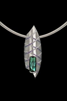 Treillis pendant displays a sumptuous green tourmaline, cut by master lapidary Stephen Avery. This dramatic pendant in white gold is accented with colorful gradient of blue sapphires, amethyst, and diamonds. To complete the piece, it is suspended from a 10-strand white gold chain. Bold Statement Necklaces, Colorful Gradient, Tourmaline Pendant, Amethyst Jewelry