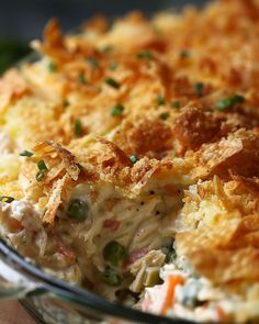 a casserole dish with meat and vegetables in it