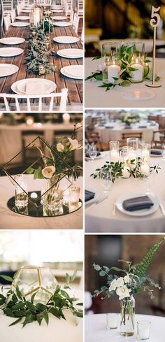 wedding tables with candles and centerpieces are arranged in four different rows, including one for each table