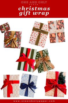 christmas gifts wrapped in red and white paper with the words, one only christmas gift wrap