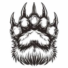 a black and white drawing of a bear's paw with large claws on it