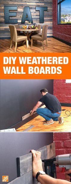 Calling all DIYers,  we have a fun  project for you.  Warm up your  space with our weathered wall boards from The Home Depot.  Available in a  variety of finishes,  these will add a  rustic look to your  home. Click to shop. Weathered Wall, Wall Boards, Bathroom Grey, Diy House Projects, Home Modern, Wall Board, My New Room, My Dream Home