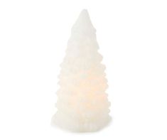 a small white plastic christmas tree on a white background