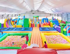 an inflatable pool filled with lots of sprinkles and water slides