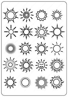 black and white drawing of different types of sun