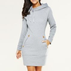 Womens Long Sleeve Hooded Mini Dress Grey sold by Tcent21 Fashions. Shop more products from Tcent21 Fashions on Storenvy, the home of independent small businesses all over the world. Oversized Hoodie Dress, Diy Sy, Zipper Sweater, Casual Wear Dress, Winter Chic, Hooded Dress, Sports Skirts, Long Sleeve Sweater Dress, Sport Dress