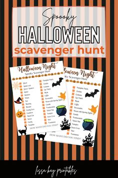 two halloween scavenger hunt printables with pumpkins and witches on them