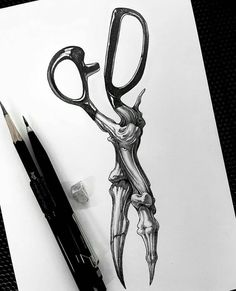 a pencil drawing of a pair of scissors