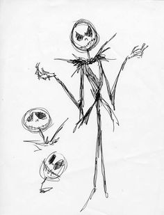 a black and white drawing of a cartoon character with arms outstretched in front of him