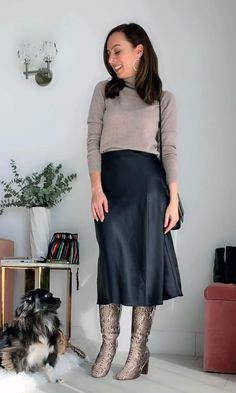 Navy Slip Skirt Outfit Winter, What To Wear With A Black Satin Skirt, Midi Slip Skirt Outfit Fall, Slip Skirt Boots, Black Satin A Line Skirt Outfit, Black Skirt Black Sweater Outfit, Ways To Style A Black Skirt, Silk Slip Skirt Outfit Winter, Black Slip Skirt Outfit Fall