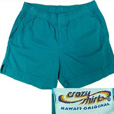 Blue Pull-on Style Shorts For Summer, Casual Blue Pull-on Shorts, Retro Bottoms With Pockets For Vacation, Retro Vacation Bottoms With Pockets, Retro Cotton Bottoms For Beach Season, Vintage Shorts With Side Pockets For Summer, Crazy Shirts, Surf Shorts, Beach Surf