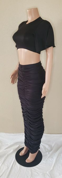 Ruched Maxi Skirt For Night Out, Stretch Skirt For Club, Ruched Midi Party Skirt, Black Stretch Elastane Maxi Skirt, High Waist Gathered Skirt Bottoms For Night Out, High Waist Gathered Skirt For Night Out, High Waist Stretch Gathered Skirt, Black Ruched Maxi Skirt For Summer, Black Stretch Pencil Skirt For Parties