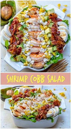 shrimp cobb salad with bacon, avocado and corn