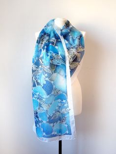 Hortensia scarf silk scarf Hydrangea scarf hand painted | Etsy Elegant Hand Painted Blue Silk Scarf, Elegant Hand Painted Blue Scarves, Elegant Blue Hand Painted Scarves, Blue Hand Painted Silk Scarf, Blue Floral Print Silk Scarf As Gift, Blue Floral Print Silk Scarf For Gift, Elegant Handmade Blue Scarves, Artistic Blue Silk Scarves, Artistic Handmade Blue Silk Scarf