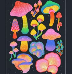 an image of colorful mushrooms in the night sky