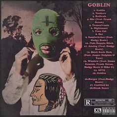 the album cover for goblin, featuring a green mask on top of a man's head