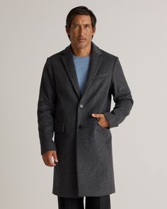 Complete your cold-weather look with this classic Italian Wool Overcoat. Made from a warm wool blend, this coat is a must for any weather condition and dresses up any look. It's a timeless investment piece (minus the investment).  | Quince | Men's Italian Wool Overcoat in Heather Charcoal, Size Large, Wool/Nylon Classic Charcoal Outerwear For Fall, Classic Winter Outerwear For Cold Weather, Gray Wool Single-breasted Outerwear, Classic Gray Wool Coat For Winter, Classic Fitted Charcoal Outerwear, Winter Sport Long Coat, Charcoal Wool Outerwear For Fall, Gray Long Coat For Business, Tailored Outerwear For Cold Weather