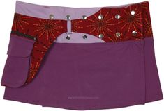 A 12-inch short mini skirt in a natural purple eggplant tone and a red printed fanny pack on the belt. The waist style is snap buttons, which when placed ideally make the wrap fit 32-33 inches of waist, and by changing the placement of the buttons, it can go flexible by a few inches. #tlb #WrapAroundSkirt #Pocket #Solid #alineminiskirt #fannypack #waistpocket Red Skirt Outfit, Purple Sets, Summer Long Skirts, Wrap Around Skirts, Purple Mini Skirt, Bright Skirt, Short Mini Skirt, Purple Eggplant, Long Skirt Summer