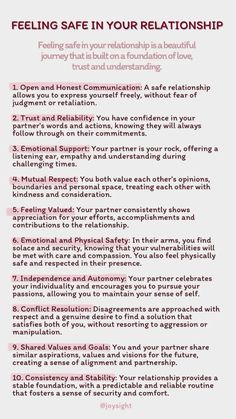 Feeling safe in your relationship - #relationship #dating #couple  #womenquotes #couplegoal What Do You Look For In A Relationship, How To Maintain A Healthy Relationships, What Does A Healthy Relationship Look Like, I Feel Statements Relationships, How To Take Things Slow Relationship, How To Talk About Feelings Relationships, Interabled Relationship, Relationship Standards List, First Healthy Relationship