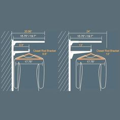 the measurements for a table and chair are shown in three different sizes, including one with a