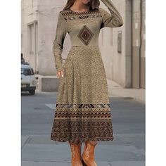 Season:Winter,Fall; Fabric:Polyester; Sleeve Length:Long Sleeve; Look After Me:Machine wash; Gender:Women's; Style:Vintage,Ethnic,Tribal; Elasticity:Micro-elastic; Occasion:Vacation,Daily,Going out,Outdoor,Weekend; Fit Type:Regular Fit; Dresses Type:Ethnic Dress,Winter Dress,Print Dress,Swing Dress,A Line Dress,Casual Dress; Pattern:Floral,Geometric,Color Block,Tribal; Design:Pocket,Print; Neckline:Crew Neck; Front page:FF; Listing Date:11/13/2023; 2024 Trends:2023; Bust:; Length:; Sleeve:; Fit A Line Dress Casual, Casual Dress Winter, Cheap Boho, Midi Dress Vintage, Dresses Casual Winter, Linen Shirt Dress, Dress Winter, Floral Geometric, Ethnic Dress