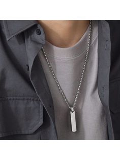 1pc Men's Rectangular Geometric Necklace Silver Fashionable   Stainless Steel     Men Fashion Jewelry, size features are:Bust: ,Length: ,Sleeve Length: Initial Jewelry Necklace, Rectangle Necklace, Mens Necklace Pendant, Silver Chain For Men, Bar Pendant Necklace, S Jewelry, Letter Pendant Necklace, Mens Jewelry Necklace, Square Pendant