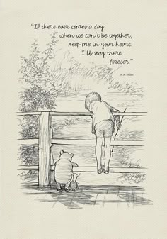 winnie the pooh and piggy looking at each other in front of a fence