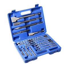 a set of tools in a blue case