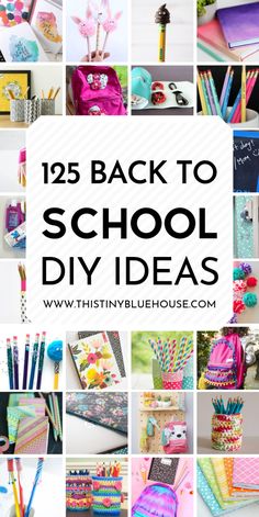 the back to school diy ideas collage is shown with lots of colorful items