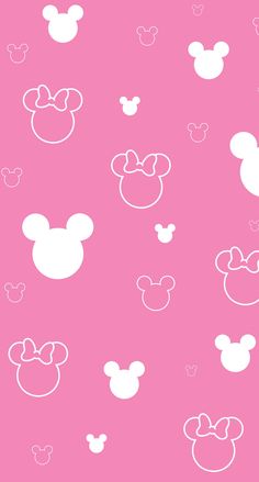 mickey and minnie mouse wallpaper in pink with white outlines on the back ground