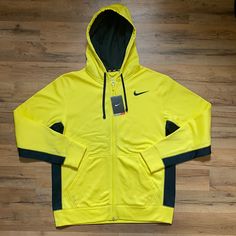 Brand New Slightly Oversized Fit Pit To Pit 22.5 Shoulder To Bottom 28 Winter Sportswear Yellow Hoodie, Nike Therma Fit, Nike Yellow, Nike Zip Up, Gym Running, Nike Swoosh, Yellow And Black, Nike Hoodie, Nike Shirts