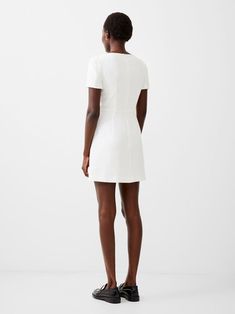 Whisper Square Neck Short Sleeve Dress Summer White | French Connection US New Dress Collection, Short Sleeve Summer Dresses, Draped Skirt, White French, White Dresses For Women, Summer White, Grad Dresses, Boutique Brands, Skirt Design