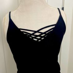 Black Criss Cross Tank Top Spaghetti Strap Stretchy Fit 95% Rayon 5% Spandex Cross Tank Top, Top Spaghetti Strap, Criss Cross Tank Top, Criss Cross Top, Cami Shirt, Corset Style Tops, Spaghetti Strap Tank Top, Leather Corset, Lace Camisole