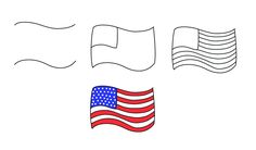 the american flag is shown in three different ways, including one with an outline on it