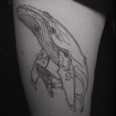 a black and white photo of a whale on the thigh