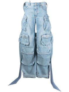 sky blue cotton denim cut-out detailing strap detailing high waist belt loops concealed fly and button fastening classic five pockets multiple cargo pockets two front flap pockets wide curved leg Street Style Aesthetic, The Attico, Love And Co, Cropped Leather Jacket, Jeans Cargo, Van Cleef Arpels, Cargo Jeans, Oversized Sweatshirt, Dolce & Gabbana