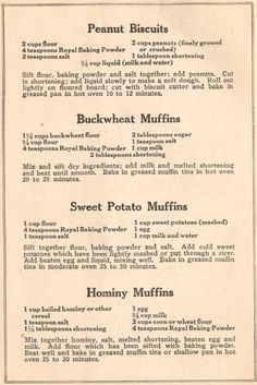 an old menu with instructions for breakfast