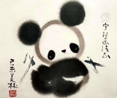 a panda bear painting with chinese writing on it