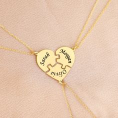 Gold Three Piece Best Friend Puzzle Necklace, BFF Gift, Matching Heart Jewelry, Silver Three Sisters Necklace, Trio Gifts How To Order : 1- Make your selections primary color and chain size. 2- Write the name or text you want in the personalization note. 3- You can see the font chart in the last photo. * This necklace is case sensitive You can change the chain model for this product by buying an extra chain from the link below; https://www.etsy.com/shop/DkmnSilverAndGold?ref=seller-platform-mcna Bff Necklaces For 3, Font Chart, Puzzle Necklace, Sisters Necklace, Bff Gift, Bff Necklaces, Sister Necklace, Three Sisters, Bff Gifts