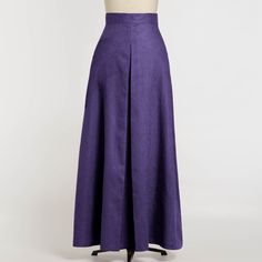 Long linen skirt with pockets and high waistband in purple. The A-line skirt is a wide skirt perfect for special occasions. It has a nice pleat on the front and back. Skirt length: 106 centimeters; 41,7 inches Formal Linen Skirt For Spring, Formal Spring Linen Skirt, Elegant Fitted Lavender Skirt, Purple Relaxed Lined Maxi Skirt, Relaxed Purple Maxi Skirt With Lining, Purple Relaxed Maxi Skirt With Lining, Elegant Full Skirt In Purple, Spring Purple Full Maxi Skirt, Purple Full Maxi Skirt For Spring