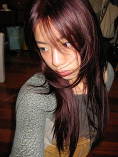 #cherry #cherrycolahair Red Over Brown Hair No Bleach, Interesting Brown Hair, Red Hair On Asian Women, Cool Highlights For Brown Hair, Red Hair Subtle, Chai Hair Color, Dark Red Asian Hair, Dark Red Hair Color Short, Red Over Brown Hair